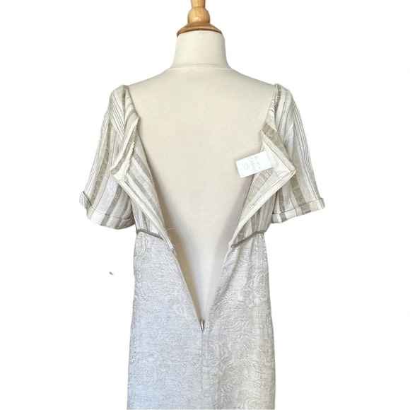 Vintage 90s Handmade MIDI Dress Empire Waist Fall Neutral Jacquard - Picture 10 of 16